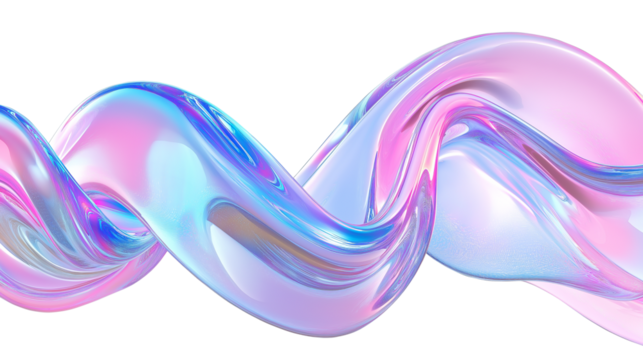 purple blue pink wave fluid holographic Iridescent 3d render abstract isolated on transparent background cutout	