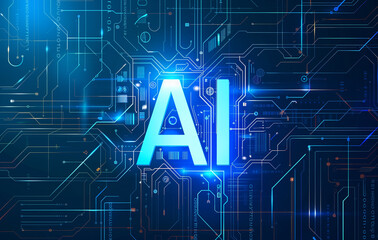 AI letters on a blue digital background with circuit board elements