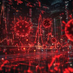 Coronavirus Pandemic Impact on Global Financial Markets Red Alert Stock Market Crash Economic Crisis Covid19 Digital Visualization