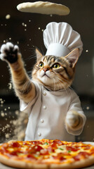 the pizza chef  cat  in the kitchen.