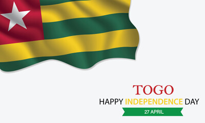 Happy Independence Day Togo. April 27th. Celebrating Togo Freedom, National Pride, and Heritage. Waving Togolese flag and lettering text design. Vector illustration.