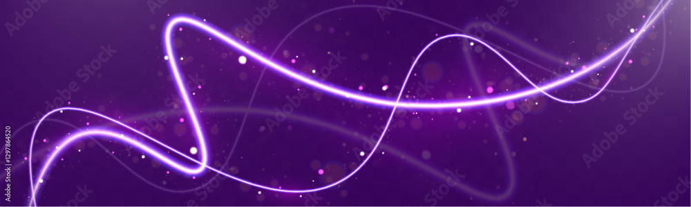 Poster Abstract glowing light trails with bokeh and sparkles on a smooth background. Dynamic motion effect for futuristic, digital, and technology-themed designs.
