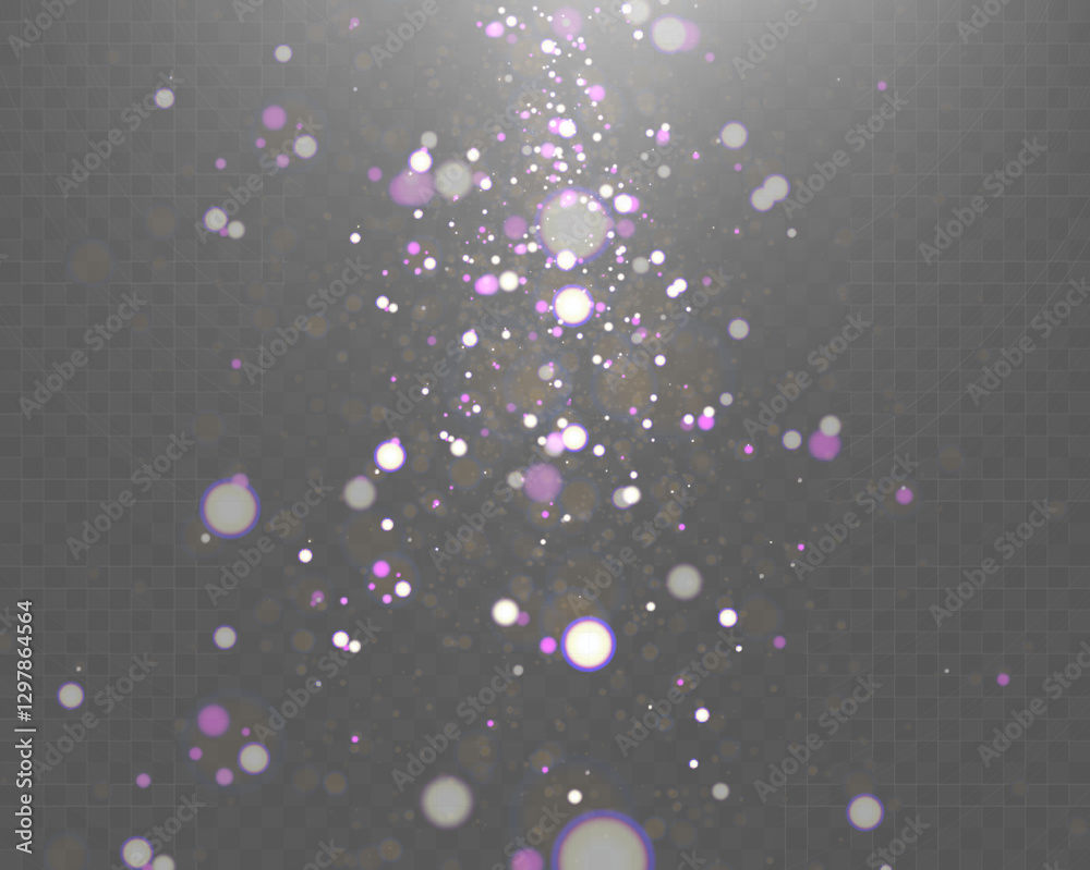 Poster Christmas light effect with glowing bokeh and sparkling particles on a transparent background. Perfect for overlays, festive designs, and magical backgrounds.