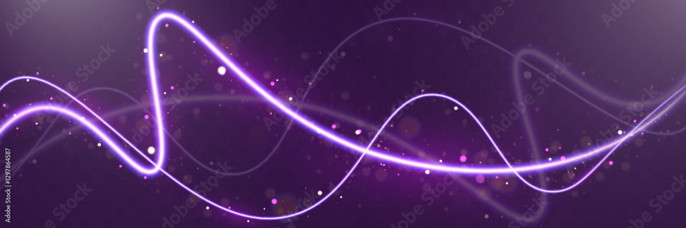 Poster Abstract glowing light trails with bokeh and sparkles on a smooth background. Dynamic motion effect for futuristic, digital, and technology-themed designs.
