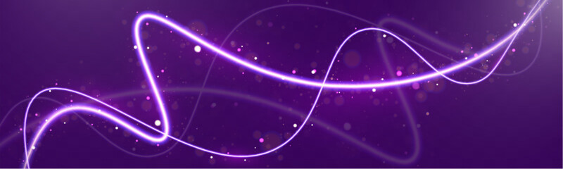 Obraz premium Abstract glowing light trails with bokeh and sparkles on a smooth background. Dynamic motion effect for futuristic, digital, and technology-themed designs. 