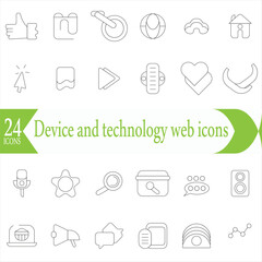   Device and technology web icons in line style. Computer monitor, smartphone, tablet and laptop. Vector illustration