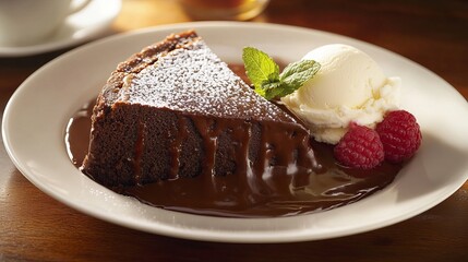 Delicious Chocolate Lava Cake with Vanilla Ice Cream and Raspberries A Decadent Dessert