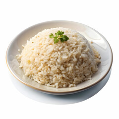 cooked rice on plate on white background
