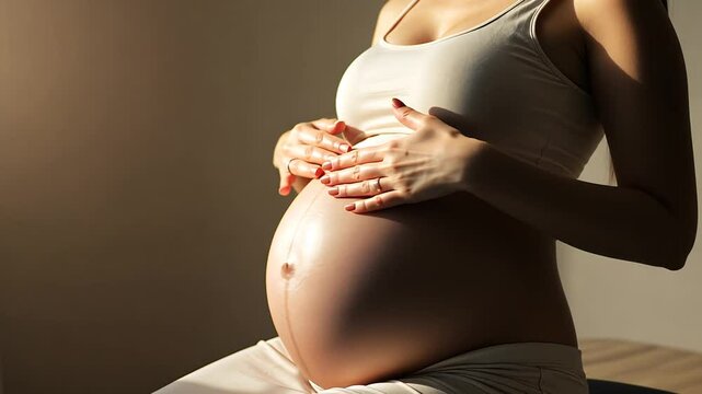 Anticipation of Motherhood: Close-up of Pregnant Woman Embracing Her Belly With Love