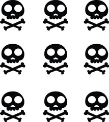 skull and crossbones icons vector silhouette set