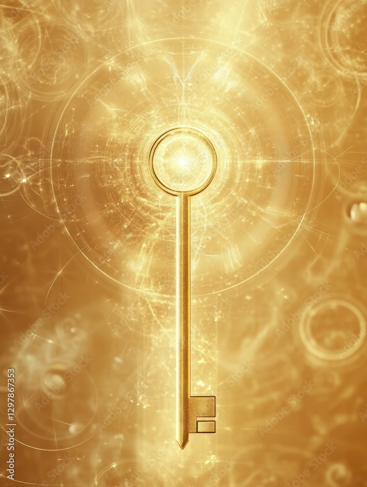 Aufkleber golden key surrounded by radiant light symbolizing access and possibility in a mystical setting. gen