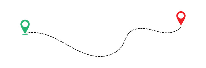 Fototapeta premium Simple route line icon. Navigation symbol destination with location pins. Road map icon. Editable Stroke. Vector illustration in eps 10.