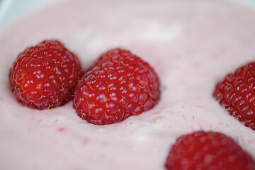 Protein berry shake in the kitchen, concept of diet and healthy eating