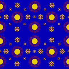 sun and flowers oriental ethnic seamless pattern