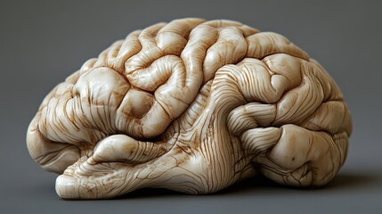 A 3D brain icon with deep, layered folds for detail
