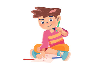 Cartoon Boy Drawing on Paper Illustration