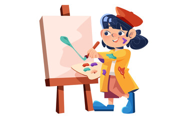Girl Painting on Canvas Illustration