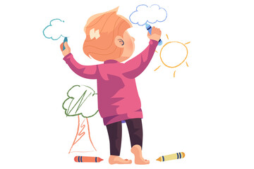 Boy Drawing with Crayon Illustration