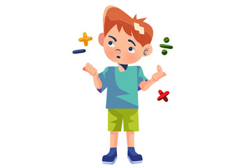 Confused Boy with Math Symbols Illustration
