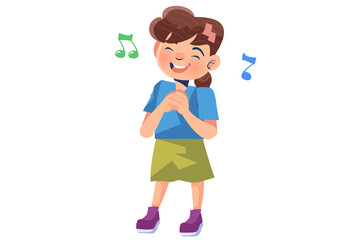 Joy Girl Singing with Music Notes Illustration