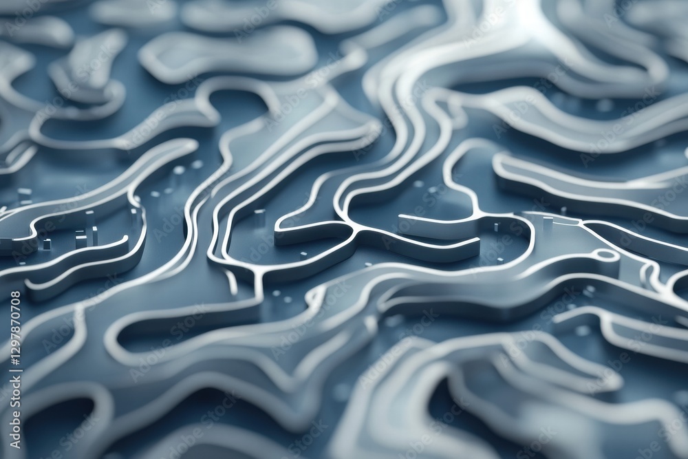 Poster Elegant patterns of curved lines on a blue surface showcase intricate design and modern aesthetics. Generative AI