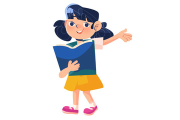 Cheerful Girl Reading a Book Illustration