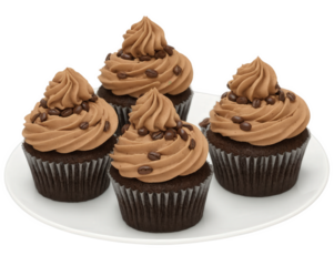 Mocha mousse cupcakes with light, airy chocolate cake topped with a generous swirl of creamy mocha mousse. The cupcakes are
