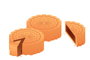 Illustration of Mooncake with Slice Cut Out