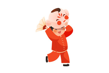 Playful Child Celebrating Chinese New Year Illustration