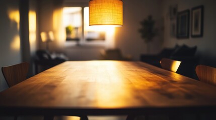 warm evening light on wooden dining table