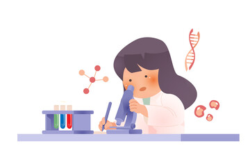 Child Scientists with Microscope and Test Tubes Illustration