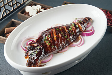 Delicious grilled sole with sauce