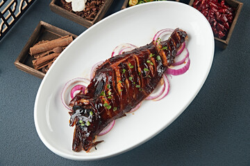 Delicious grilled sole with sauce