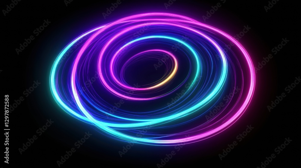 Poster Colorful swirling light patterns create a mesmerizing visual experience in a dark background setting. Generative AI