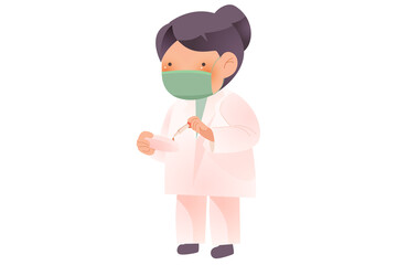 Child Scientist Wearing Mask Holding Petri Dish Cartoon Illustration