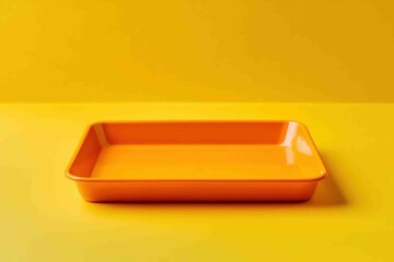 An orange rectangular tray placed on a yellow colored surface