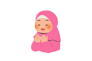 Muslim Girl Praying Cartoon Illustration