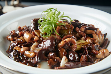 Braised Octopus with Scallion, Mushroom and Seafood