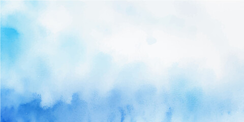 Handcrafted Watercolor Illustration with Sky Blue Aquarelle Wash on Wet White Paper, Creating a Lush, Fluid Textured Background Full of Soft Brush Strokes that Evoke Calm and Elegance.
