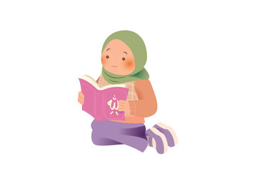 Cute Girl Wearing Hijab Traditional Wear | Ramadan Praying Activity Illustration | Girls Activity on Ramadan 