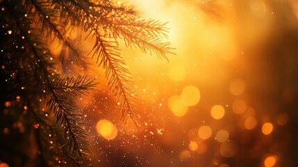 warm golden christmas tree branch background