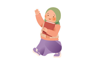 Cute Girl Wearing Hijab Traditional Wear | Ramadan Praying Activity Illustration | Girls Activity on Ramadan 