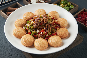 Sesame Guokui with Spicy Fried Beef