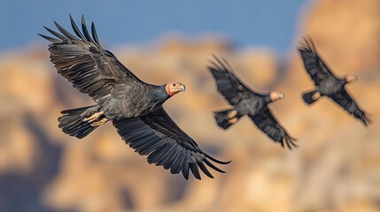 Obraz premium A Californian condor soaring through a canyon. 