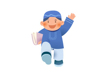 Cute Boy Using Traditional Wear | Ramadan Praying Activity Illustration | Boy Activity on Ramadan 