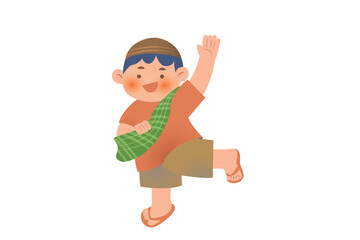 Cute Boy Using Traditional Wear | Ramadan Praying Activity Illustration | Boy Activity on Ramadan 