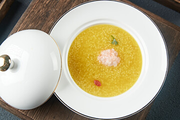 Millet porridge with fresh shrimp balls and shrimp paste