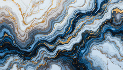 Obraz premium Ocean Blue Marble Swirl, Abstract blue marble texture with gold accents, evoking the flow of the ocean.