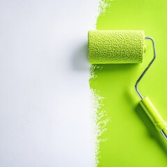 Obraz premium Lime Green Paint Roller on White Wall