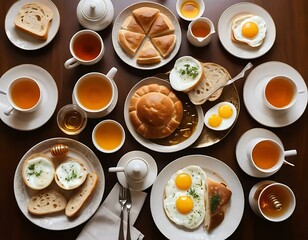 Delicious Breakfast Table with Eggs, Bread, and Tea for a Cozy Morning